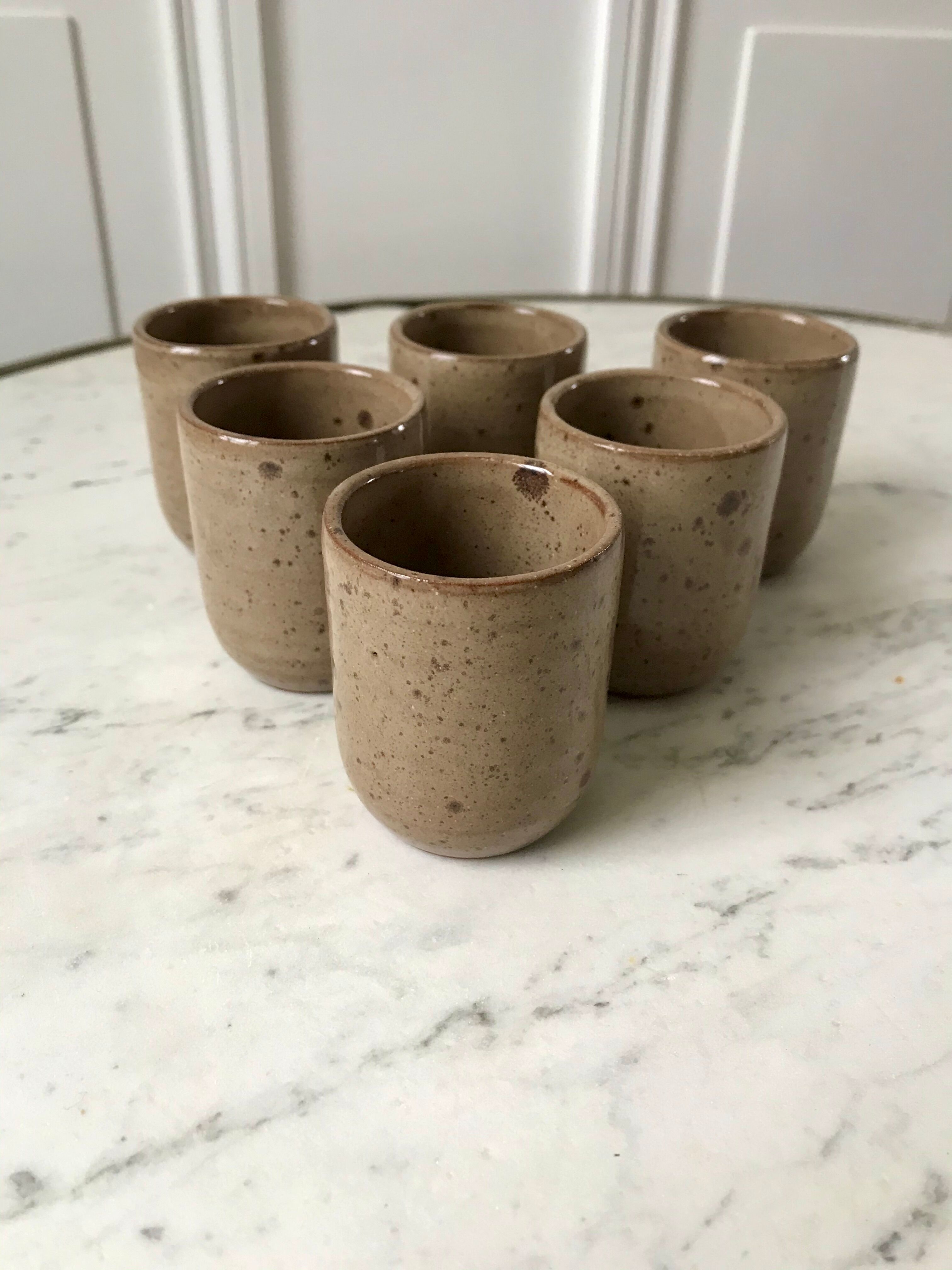 Set of 6 espresso cups in glazed stoneware 70s