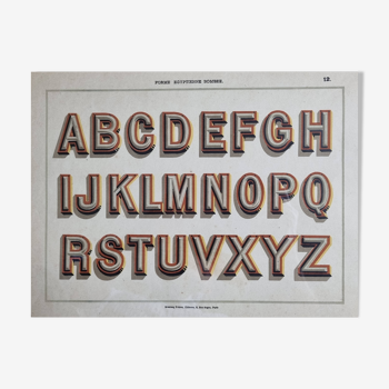 Chromolithographed plate, Egyptian-shaped alphabet, Monrocq Frères 1900, 42 cm x 31 cm