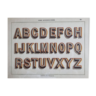 Planche chromolithographiée, alphabet forme égyptienne , Monrocq frères 1900, 42 cm x 31 cm