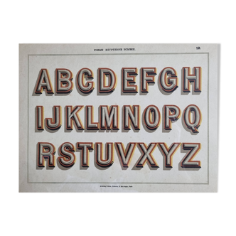 Chromolithographed plate, Egyptian-shaped alphabet, Monrocq Frères 1900, 42 cm x 31 cm