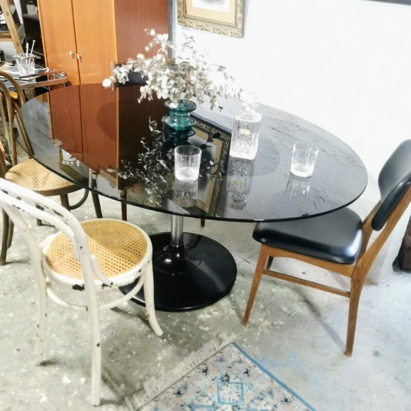 Vintage tulip foot table and smoked glass