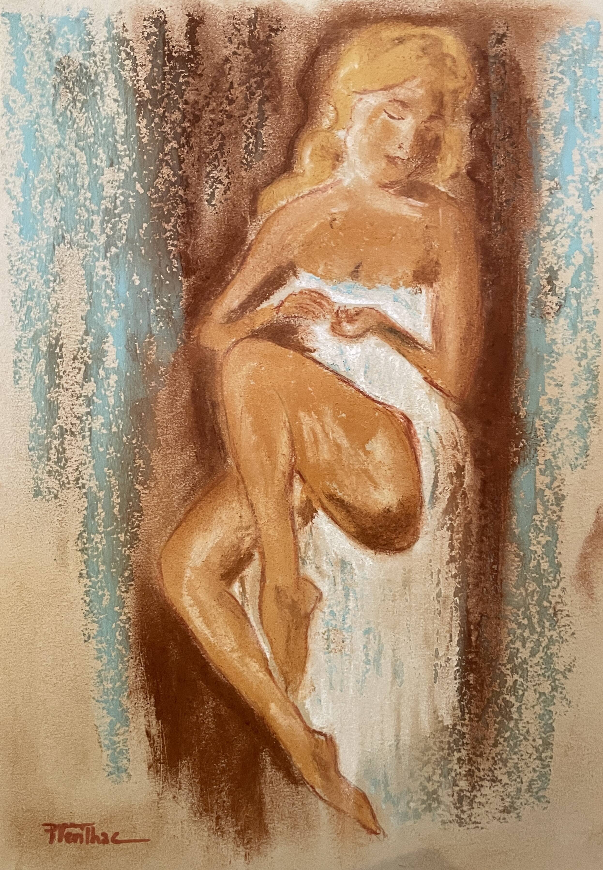 Signed pastel portrait of a woman "the manicurist"