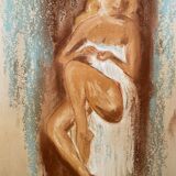 Signed pastel painting of a female portrait "The Manicure"