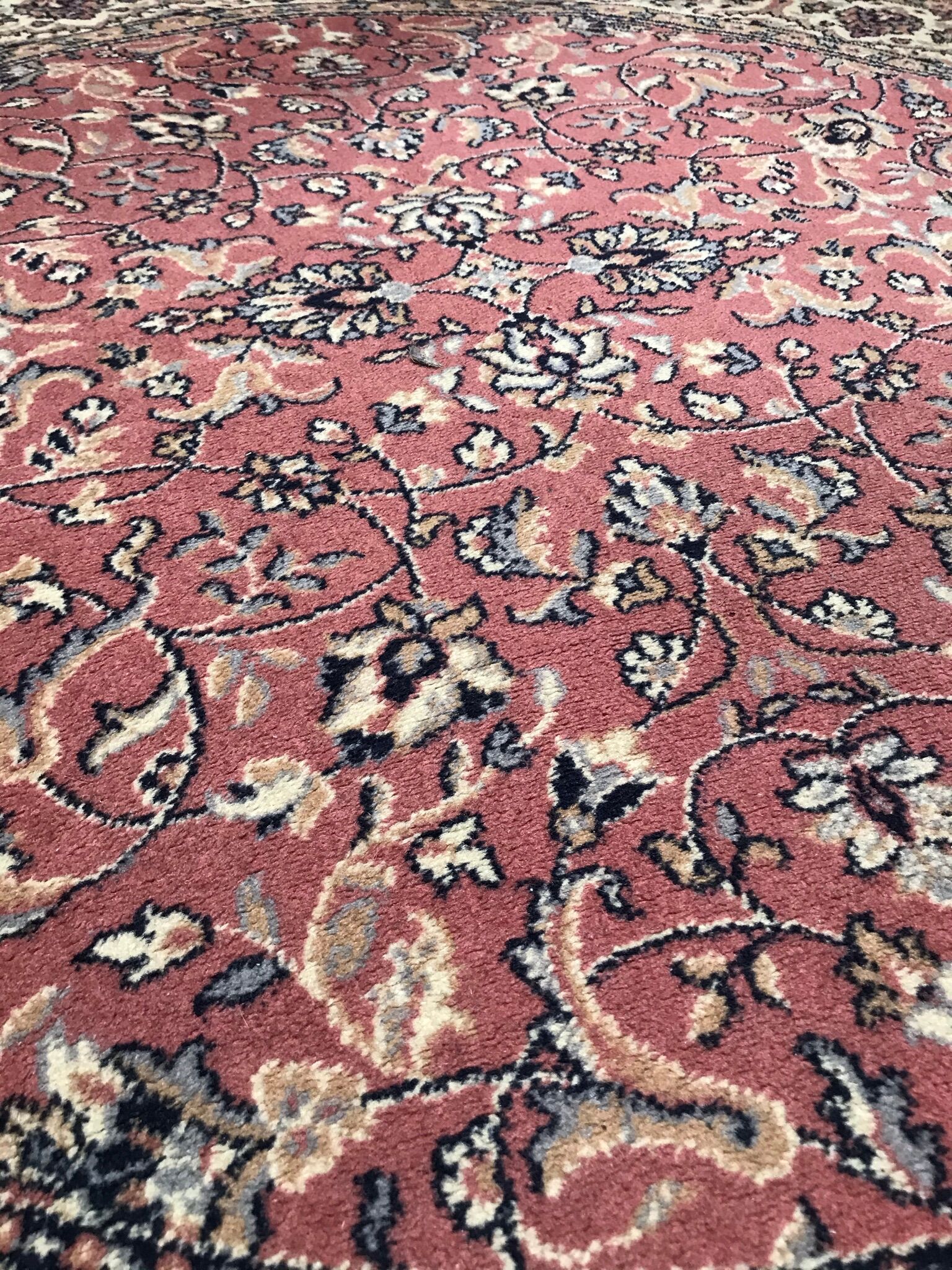 Old pink/cream vintage virgin wool round carpet - 160 cm diameter - Louis de Poortere
