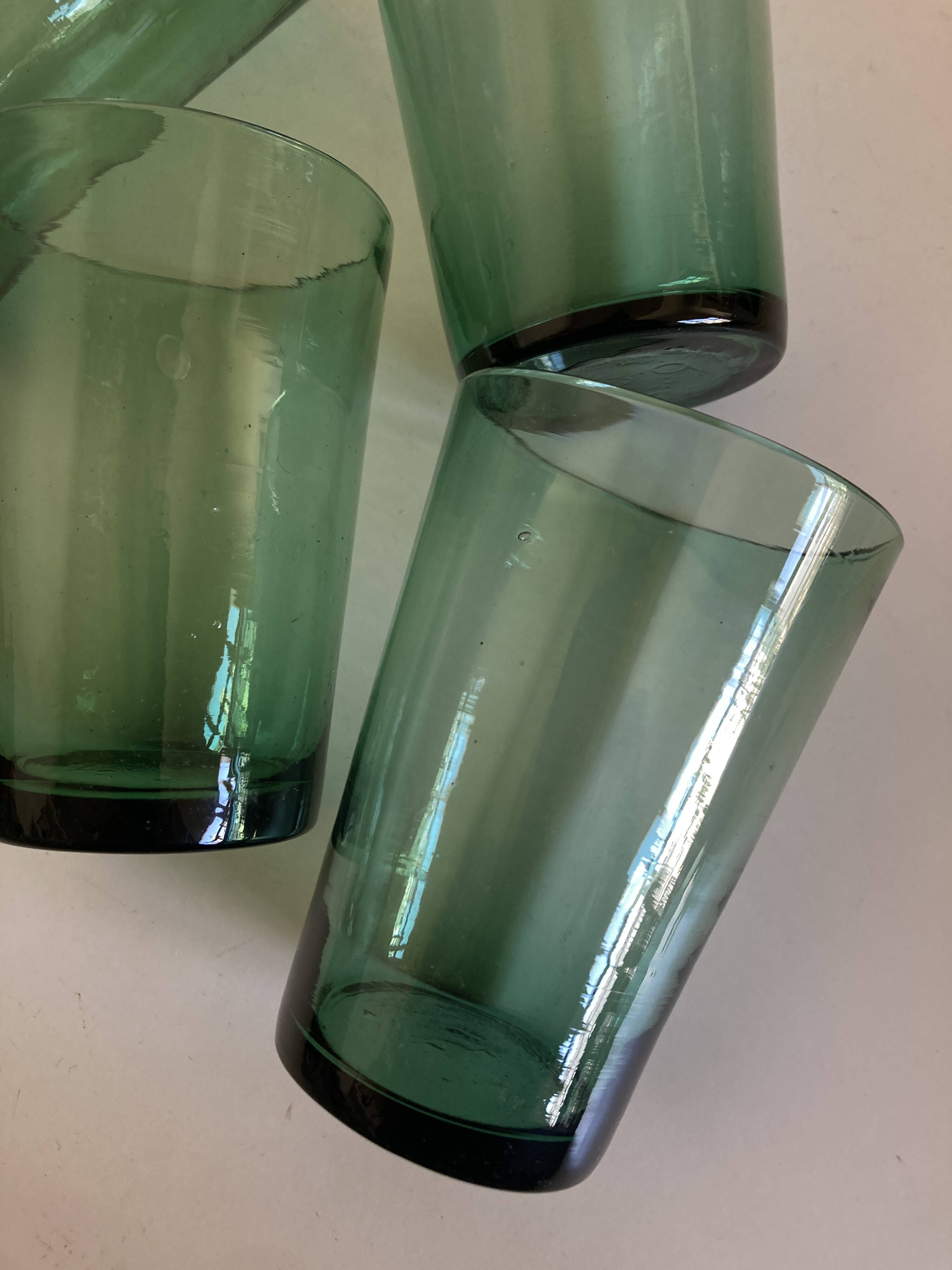 Set of 6 green rosemary blown tumbler glasses 1960