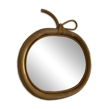 Miroir vintage 1970 pomme rotin osier fruit - 35 x 32 cm