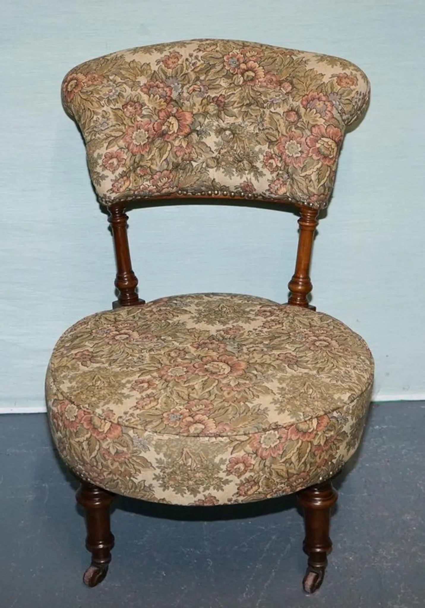 Antique Victorian Nursing Chair in Tapestry with Floral Decoration