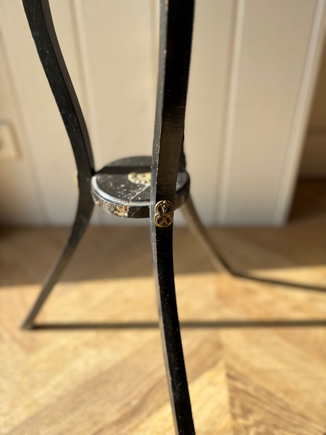 Napoleon III Empire period stool in blackened wood.