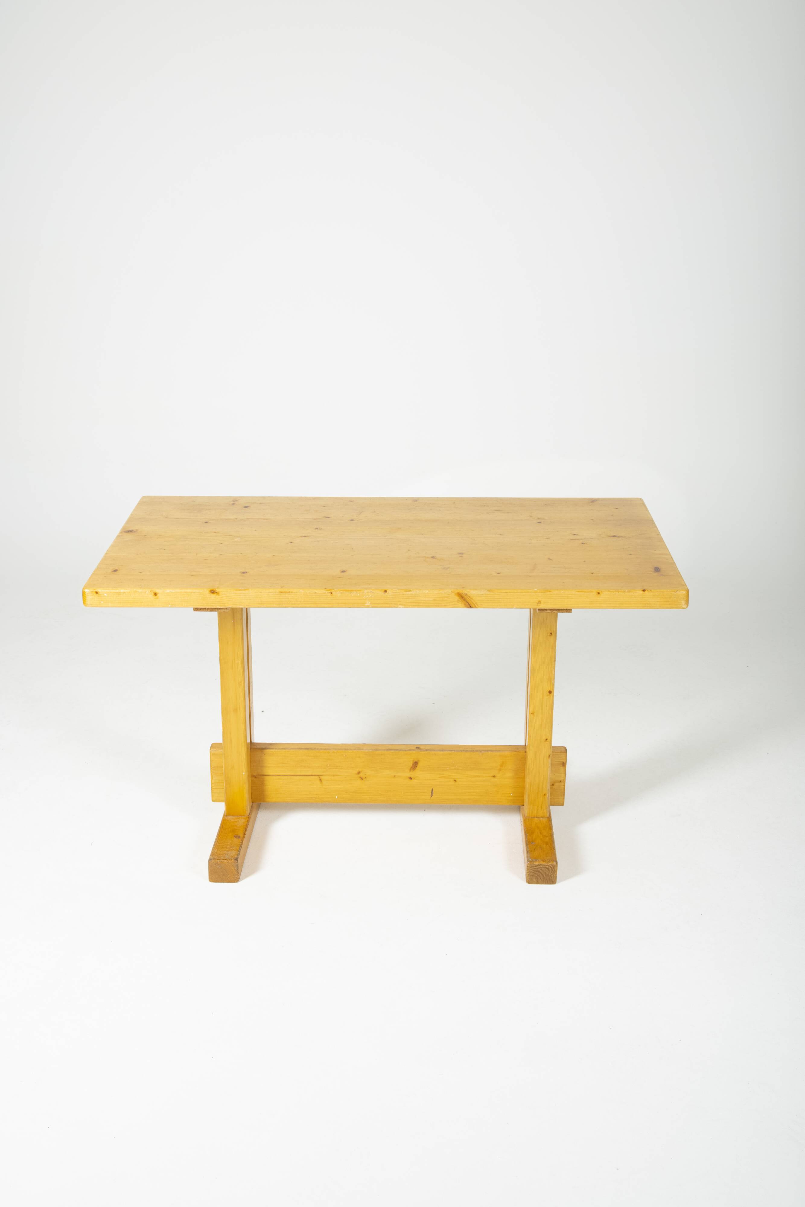 Solid pine table by Charlotte Perriand for Les Arcs, 1970s