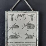 Old illustration "Point with hook" inserted under mirror. Cabinet of Curiosity