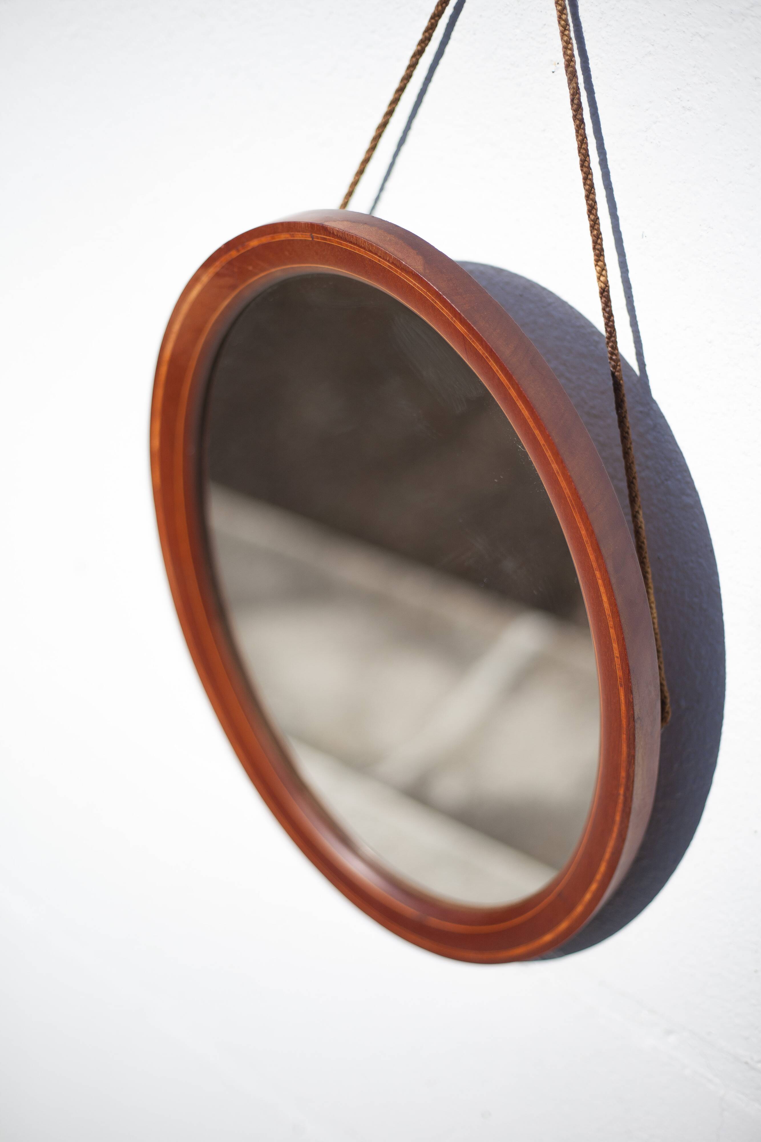 Miroir oval vintage, miroir à suspendre, miroir bois marqueté , miroir mural, décoration murale