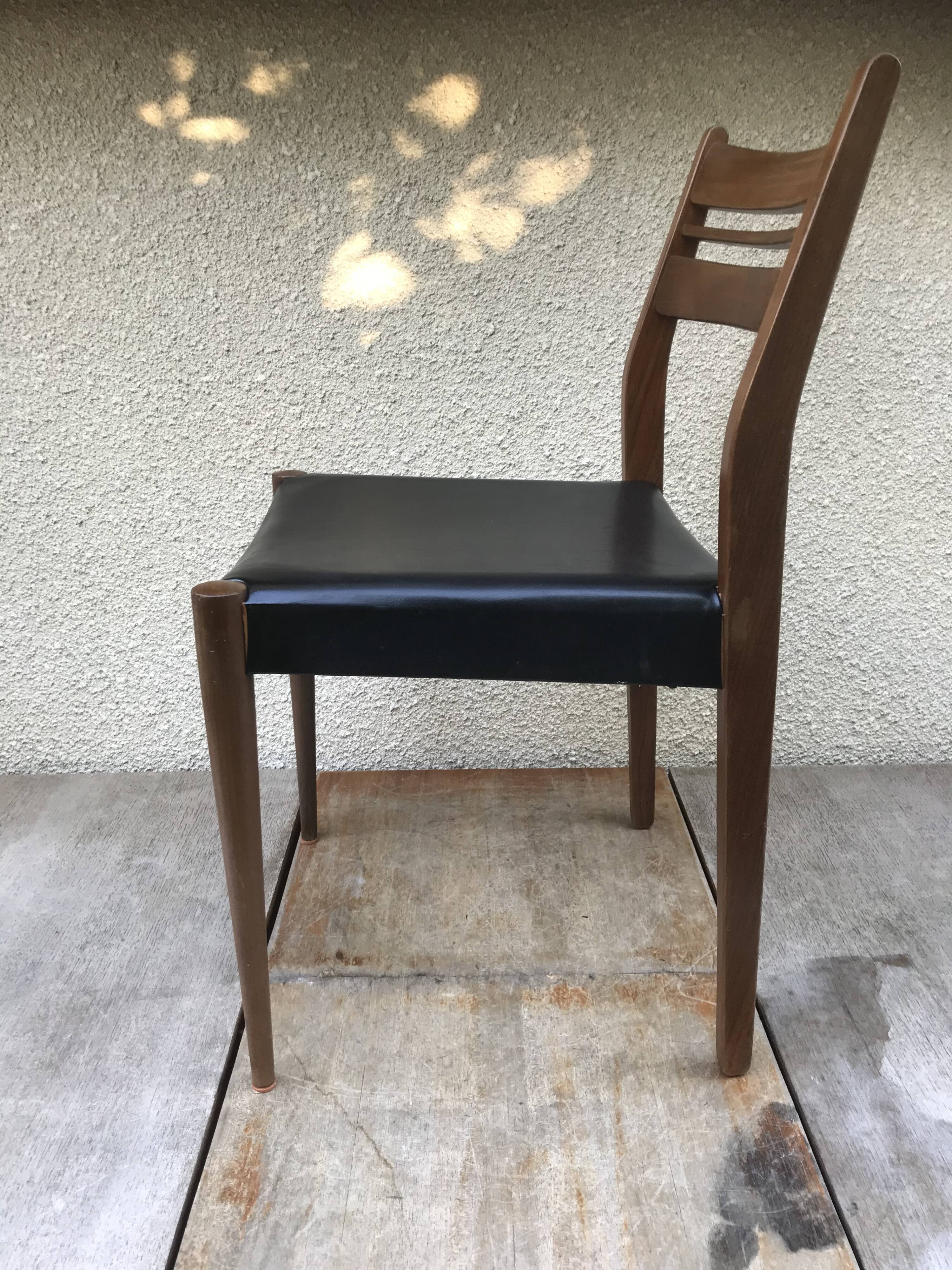 Series of 4 old scandinavian chairs wood teck - skai skaï black vintage