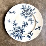 Large round Lunéville dish in blue ironstone, "Azaléa" service