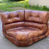 Modular sofa in cognac brown leather, Italy 1970s