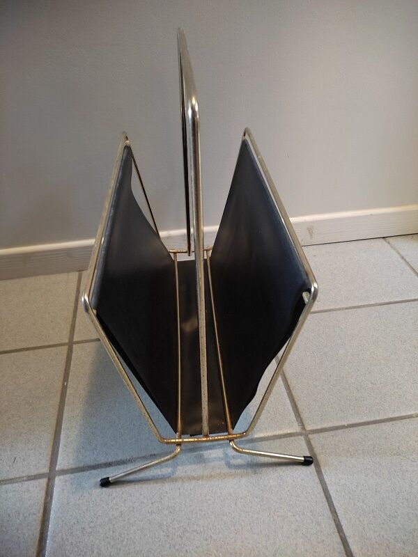 Magazine holder patinated golden metal skaï black
