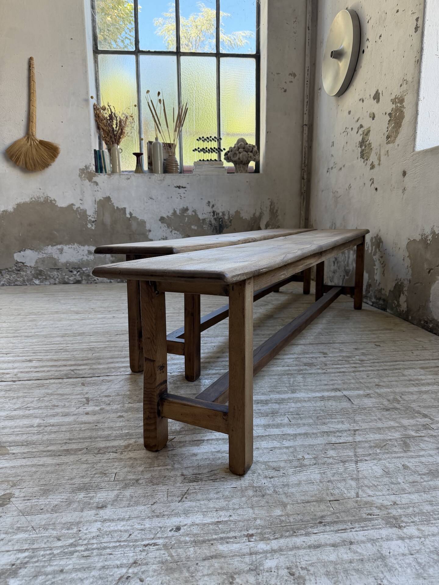 Set of two rustic oak farm benches 2m