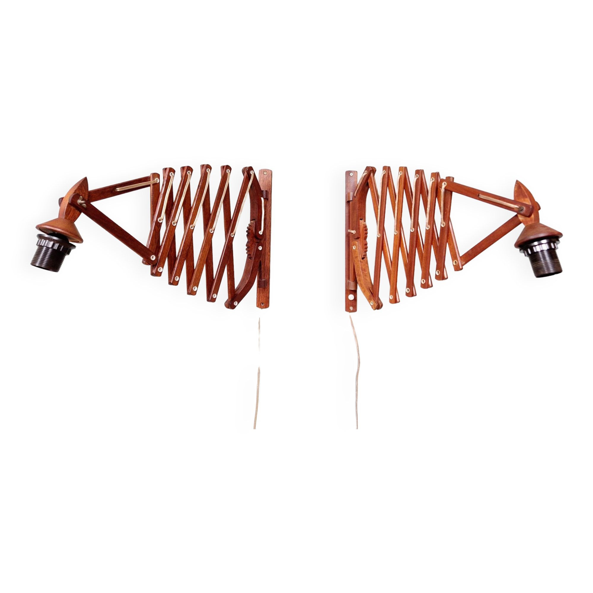 Pair of teak scissor wall lights, Scandinavian style, 1960s