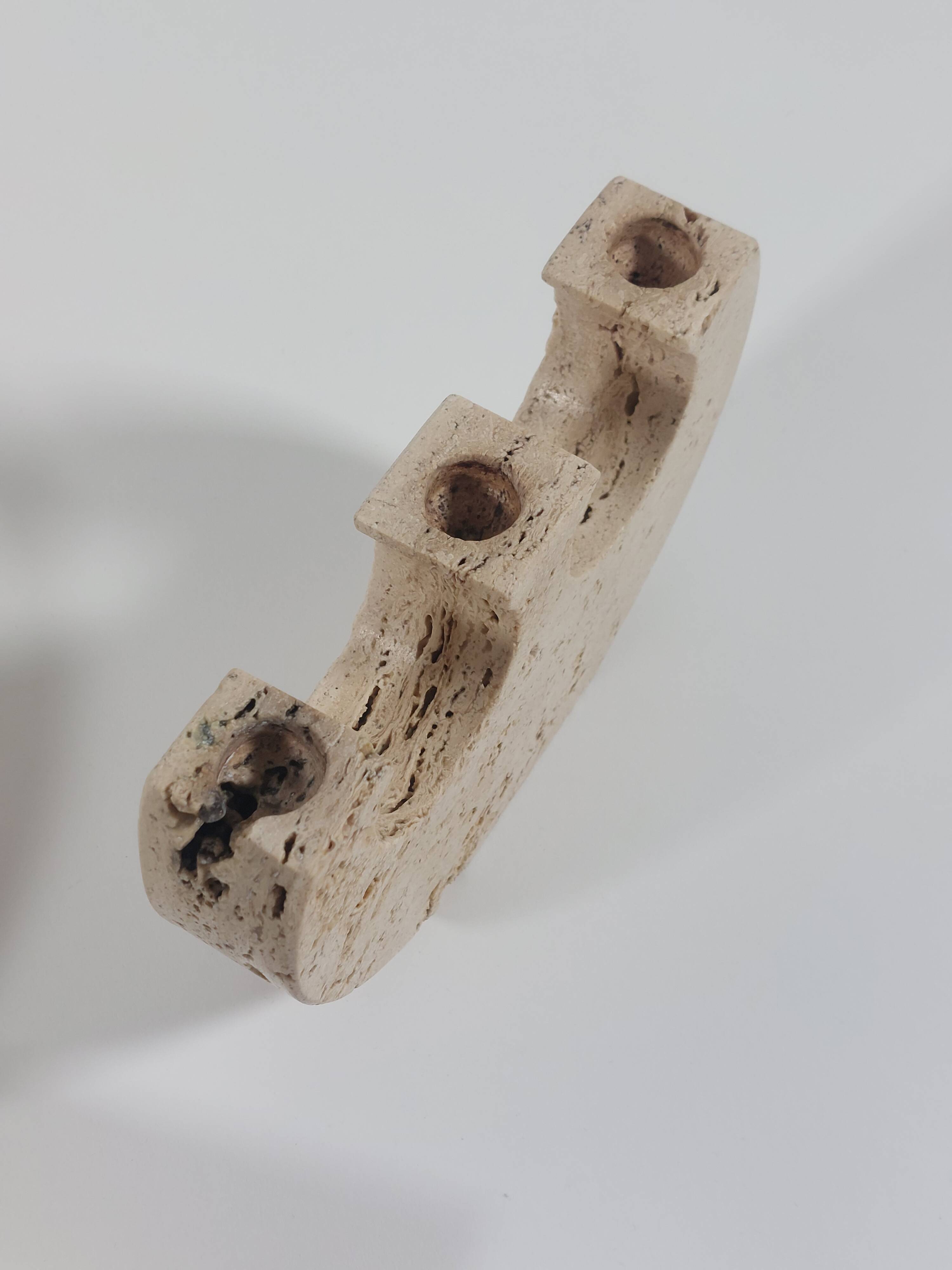 Vintage mid century travertine table set vide poche candleholder ashtray