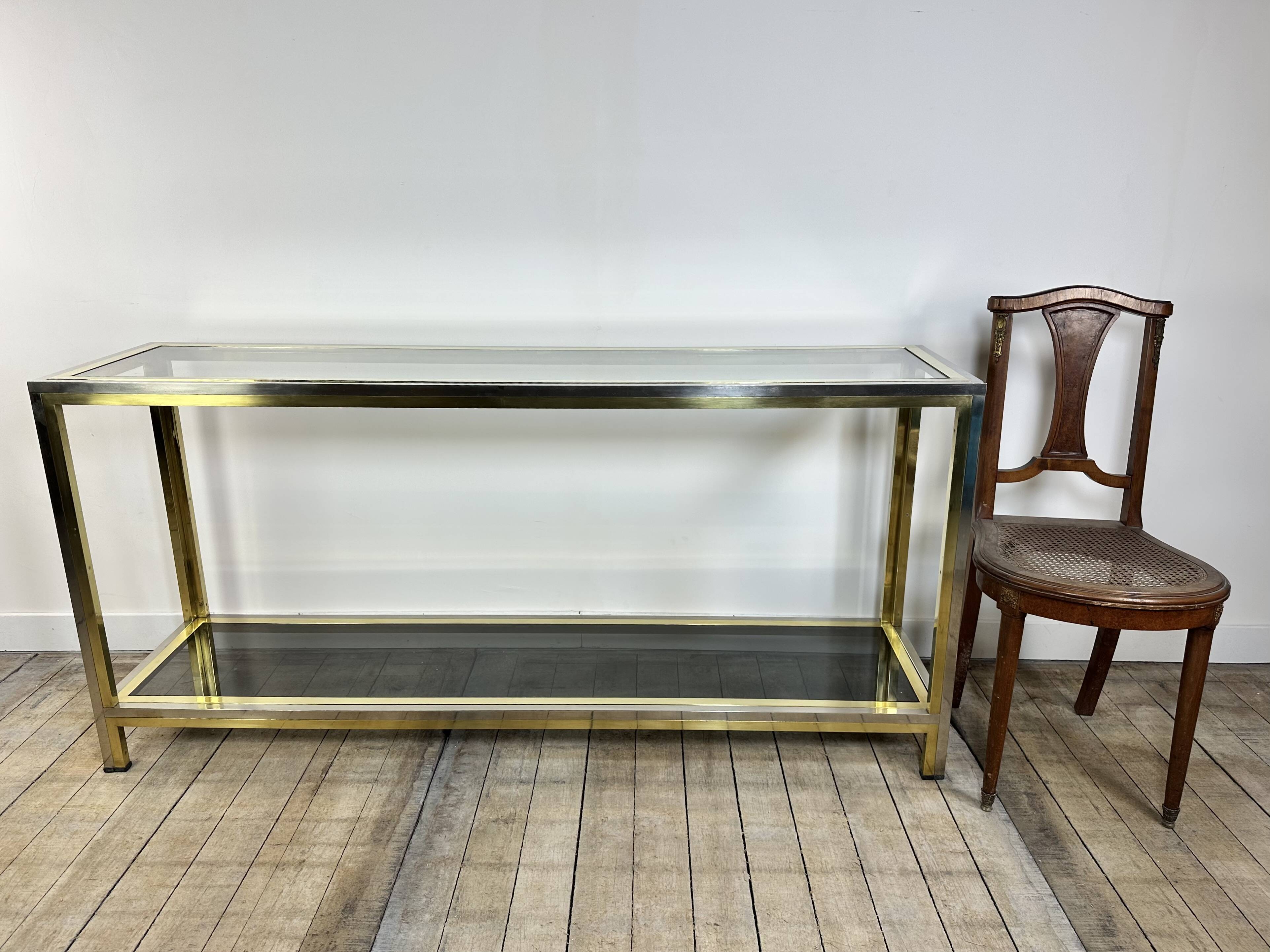 Console italienne en métal chromé et laiton doré 1970's