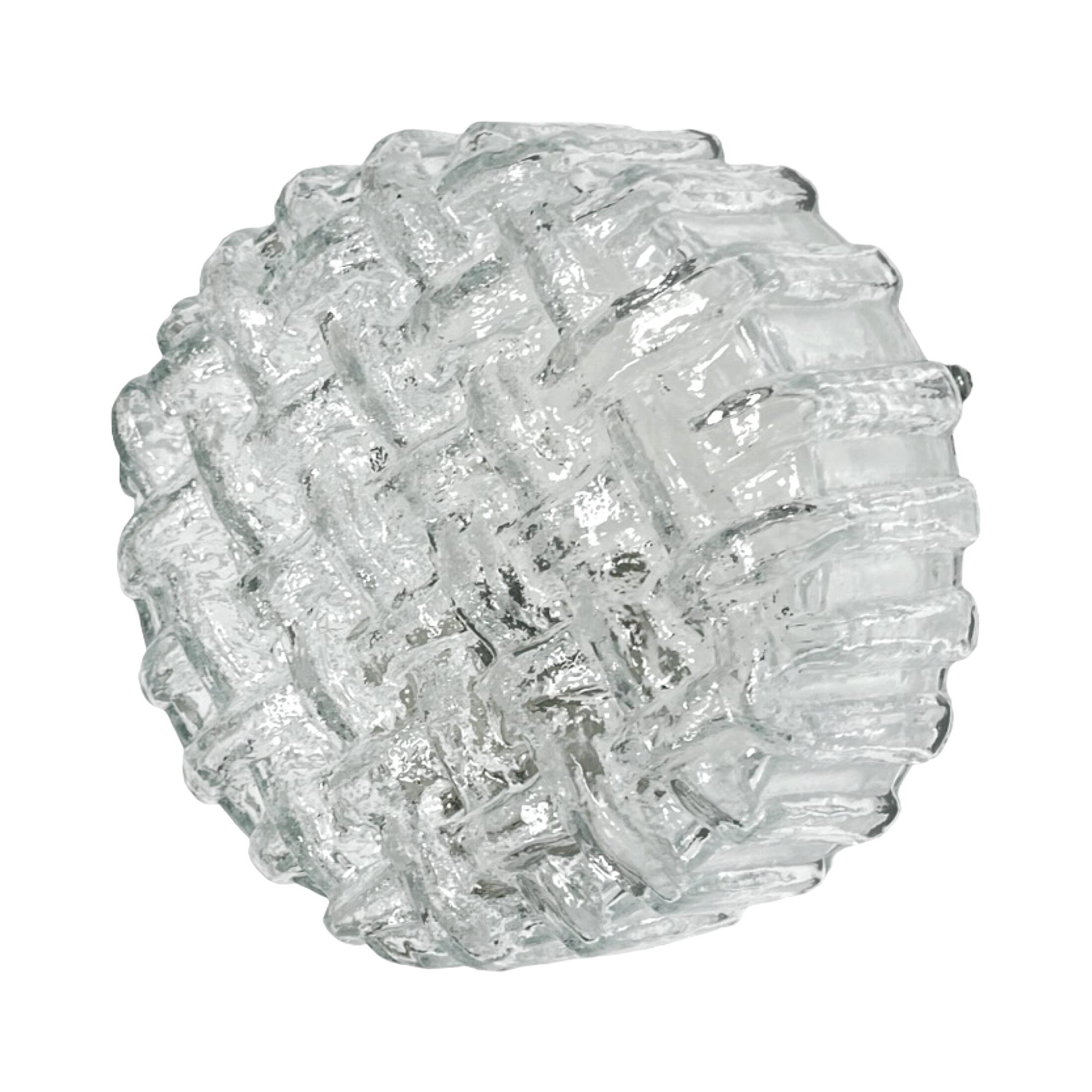 Hillebrand Leuchten 5222 Plafond Weave Ice Glass Germany 1970s