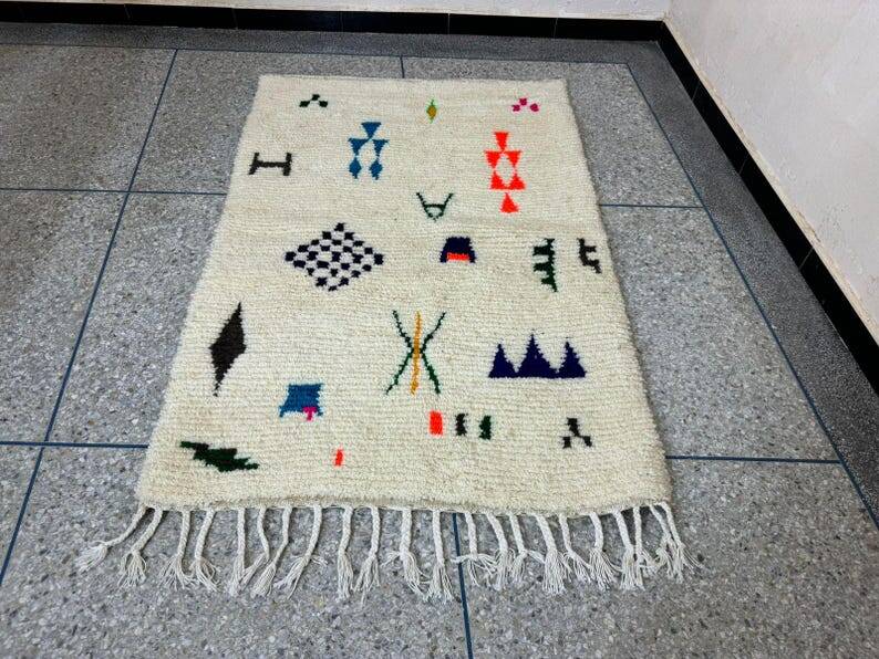 Custom white rug - colorful Beni Ourain rug 250/150cm