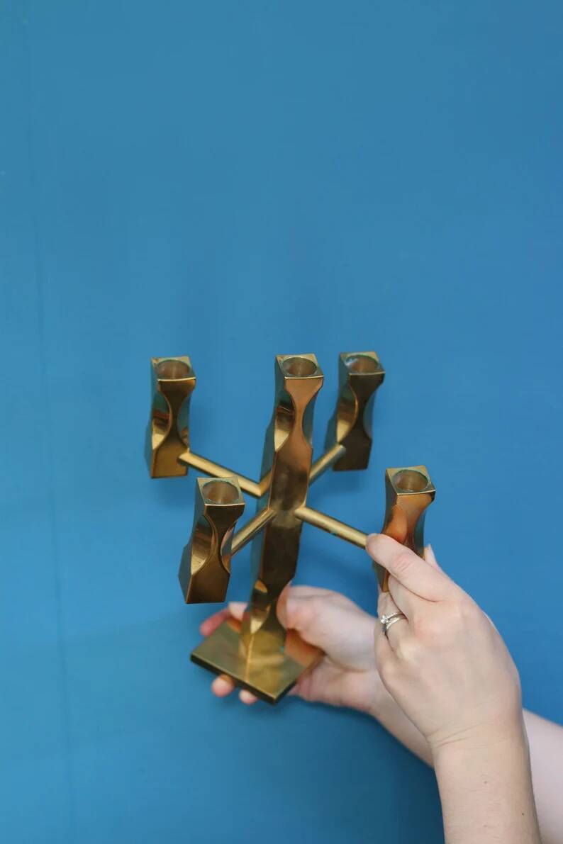 Five-Arm Brass Candelabrum by Lars Åkesson for Vallonmässing, Sweden