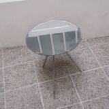 Designer tripod side table in glass and chromed metal – Minimalist style