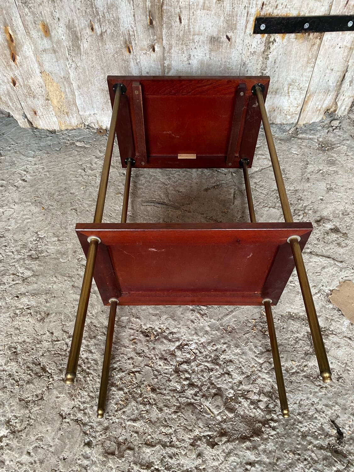 Chevet, table d’appoint vintage en bois et métal doré