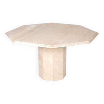 Octagonal travertine dining table