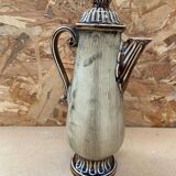 Antique teapot shaped pitcher ceramic brown beige vintage ducks decor