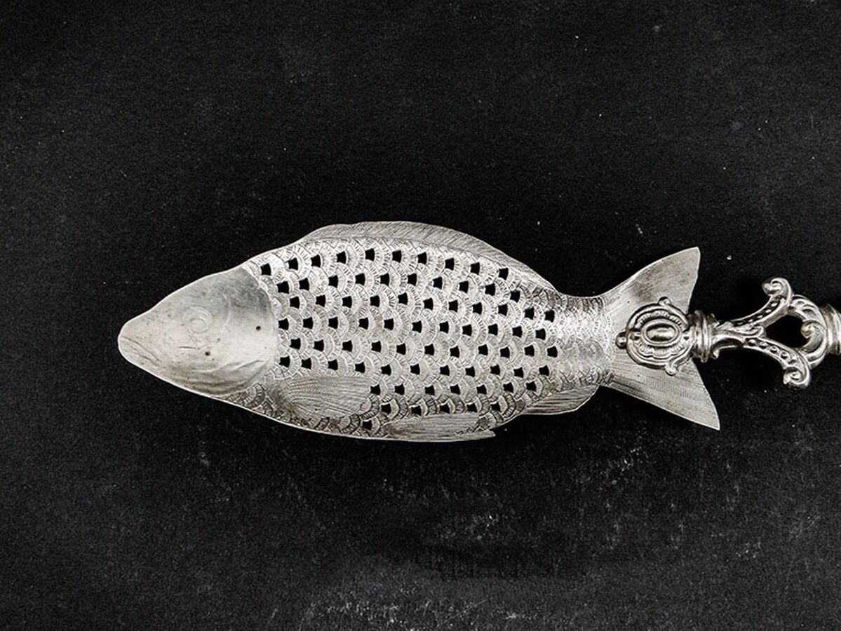 Polish brass fish figurative spoon by SW Warsaw, 1900s