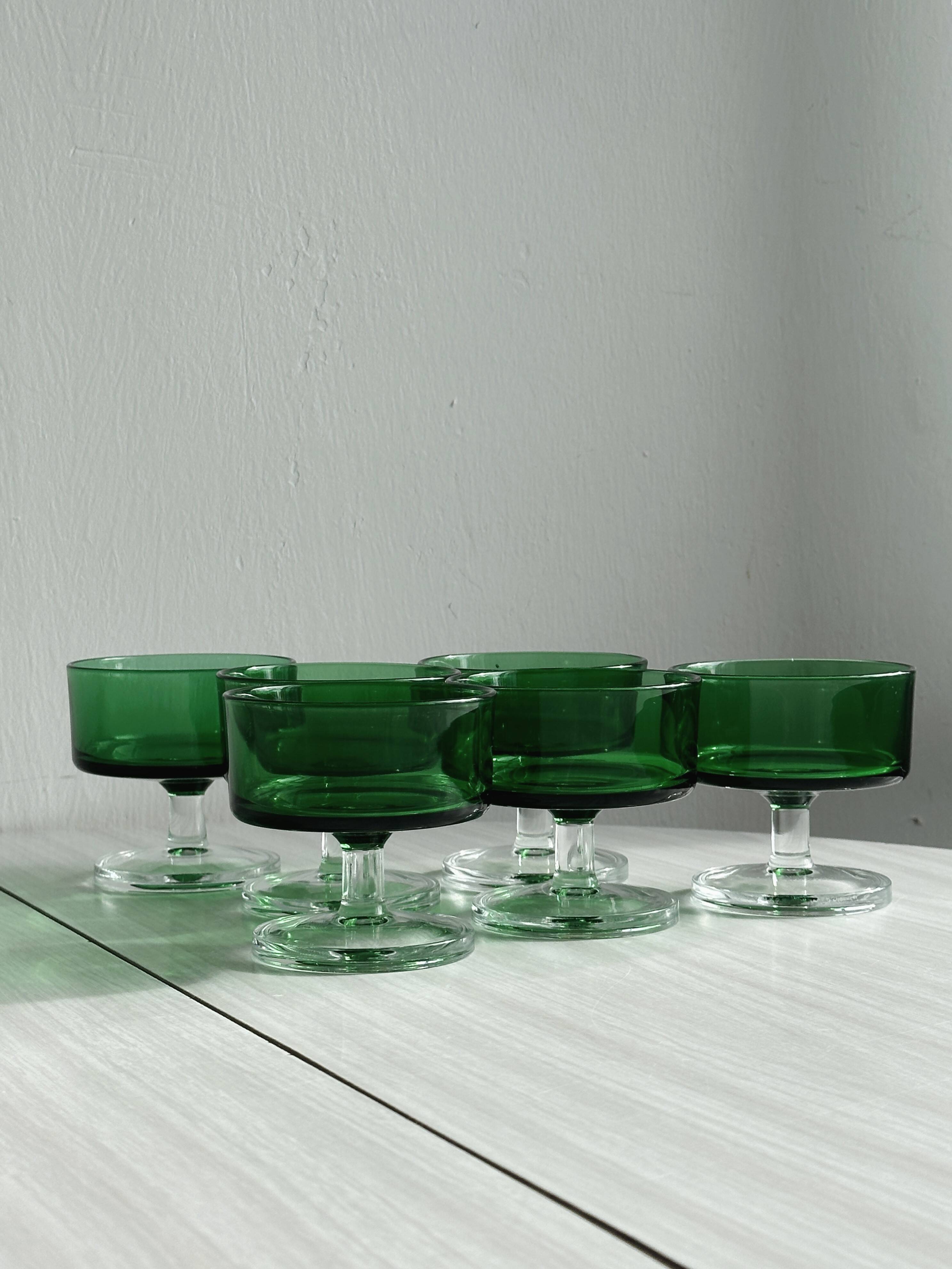 Lot de 6 coupes à dessert en verre vert émeraude