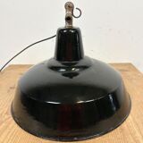 Industrial Black Enamel Factory Lamp with Cast Iron Top, 1950s