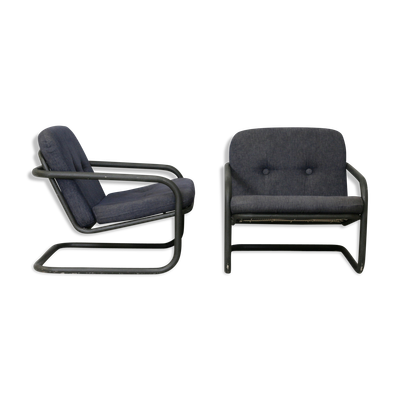 Paire de fauteuils édition Prisunic acier tubulaire et coussins mousses, France, 1973