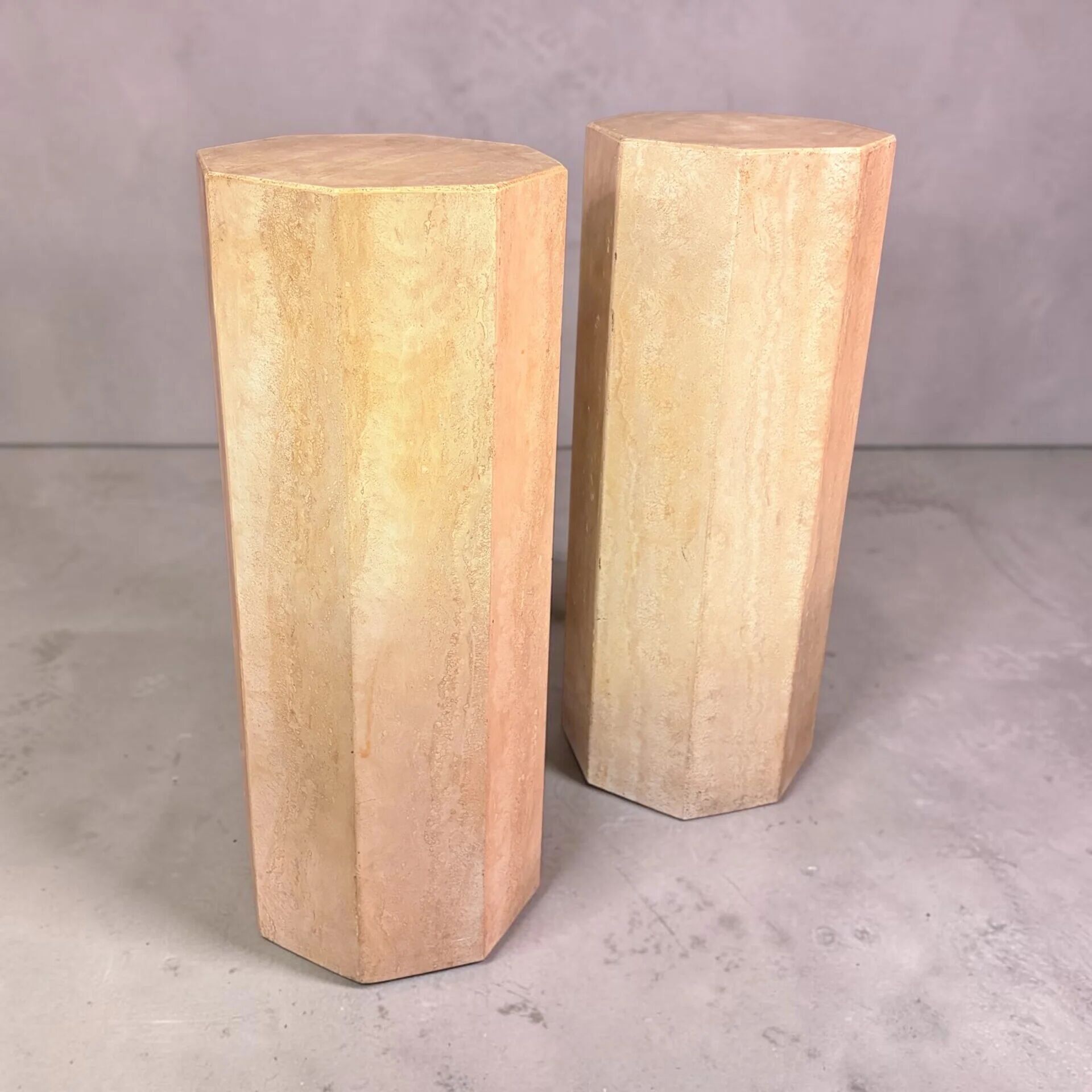 Vintage travertine columns / pedestals, 1970s, Italy