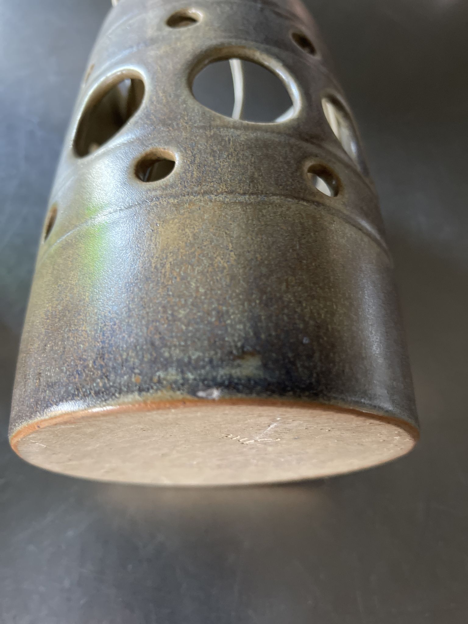 Vintage perforated stoneware lamp
