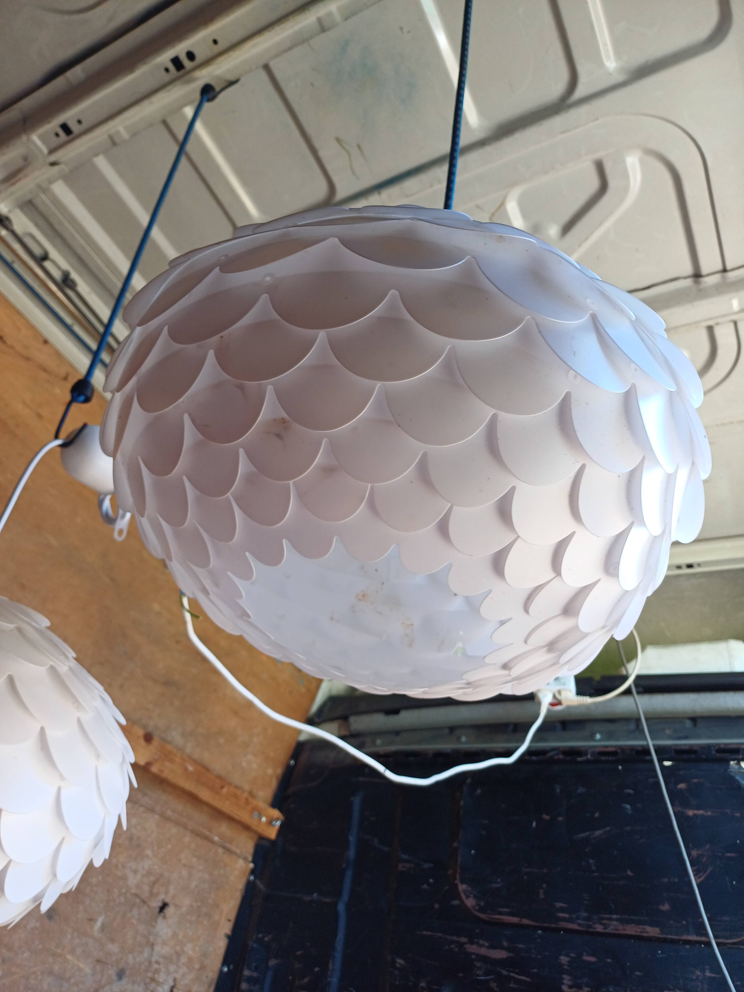 Pair of vintage white plastic pendant lights