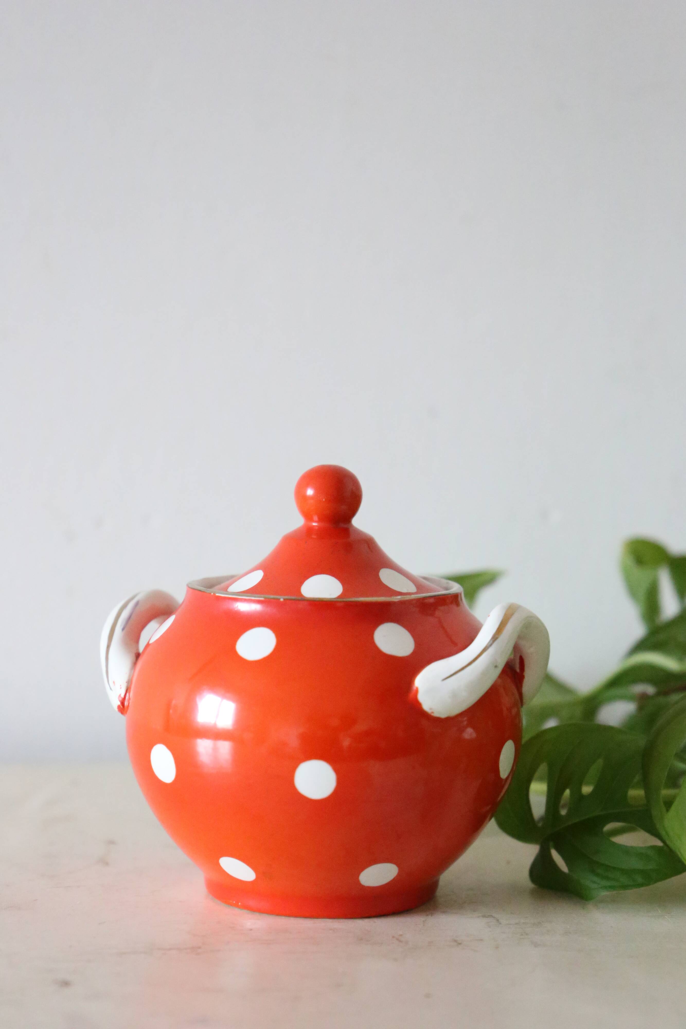 Sucrier polka dots, Digoin Sarreguemines, rare, vintage