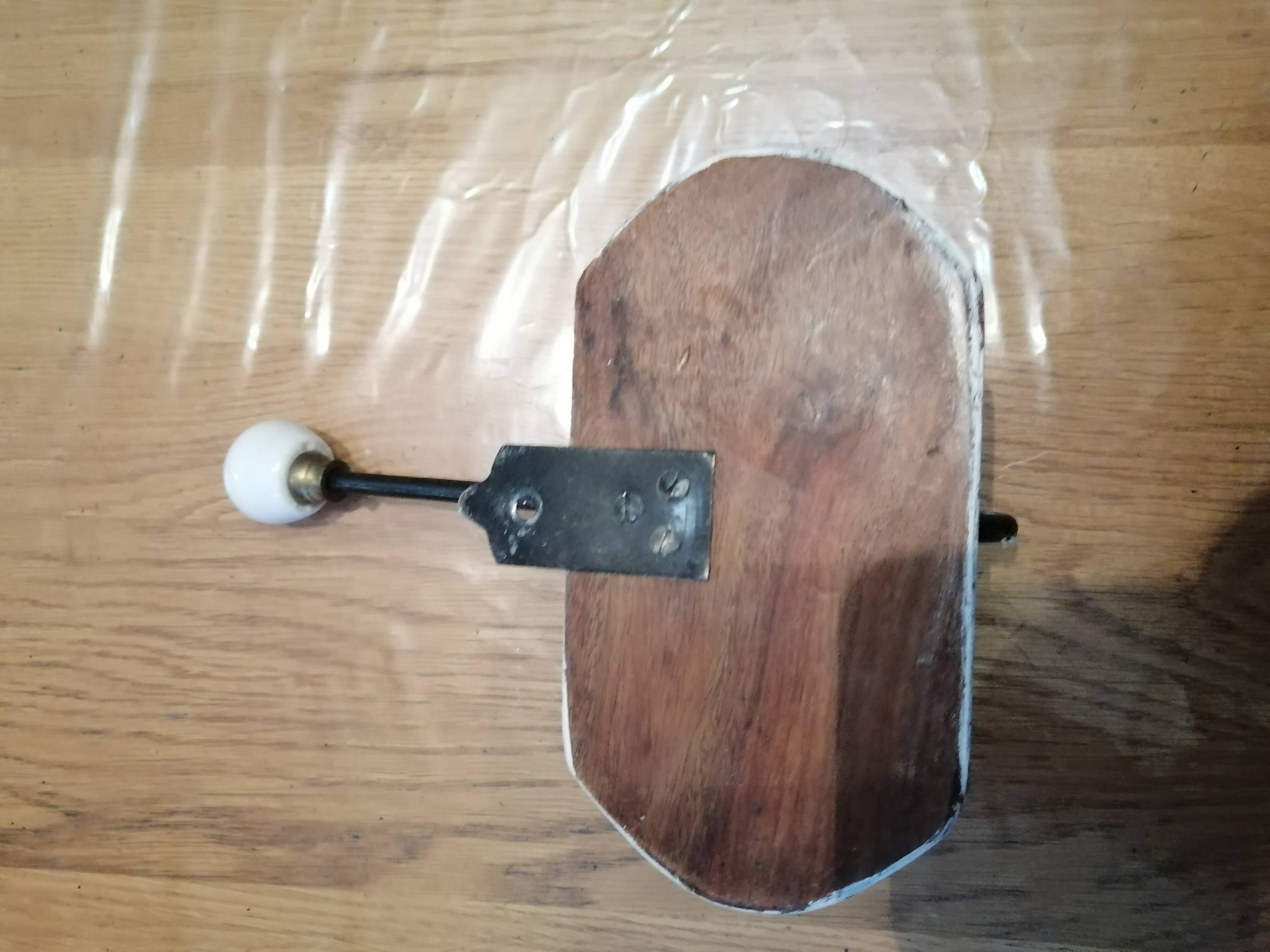 2 vintage wooden and ceramic coat hooks