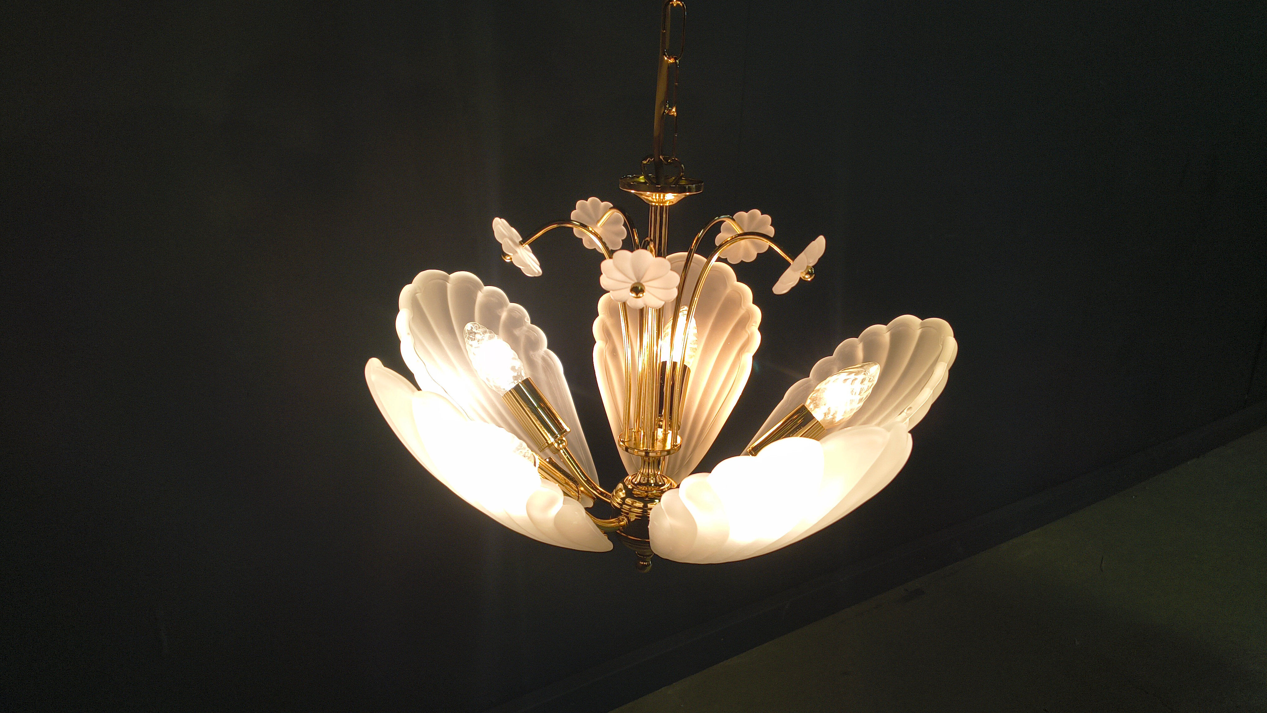 Vintage Italian glass and brass chandelier, 1970s