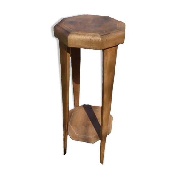 Grande Sellette octogonale Art Déco en marqueterie.Tablette d'entretoise-Décors de filets de bois 20