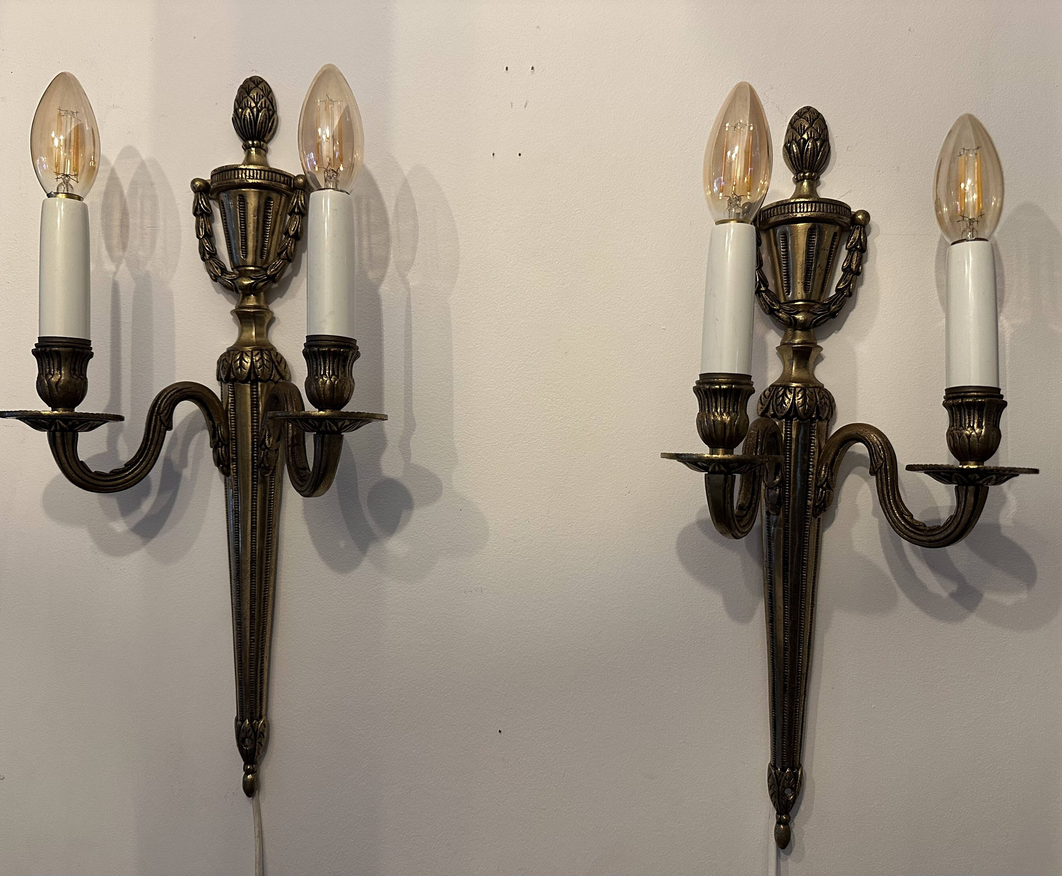 Pair of mid-19th century brass tassel sconces