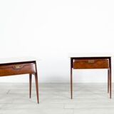 Set of 2 italian midcentury rosewood, carrara marble and brass bedside tables / cabinets. vintage