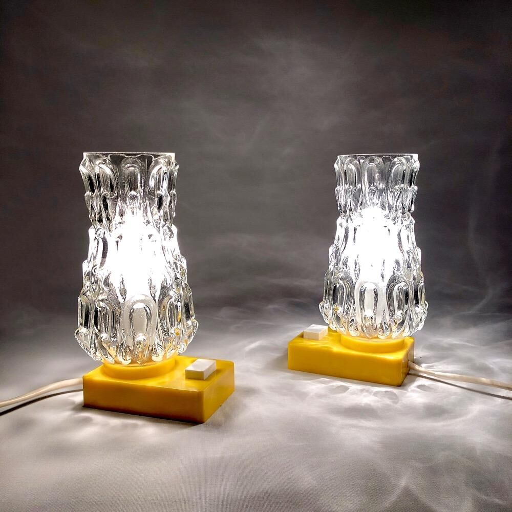 Pair of bedside lamps moulded glass and plastic from the sixties