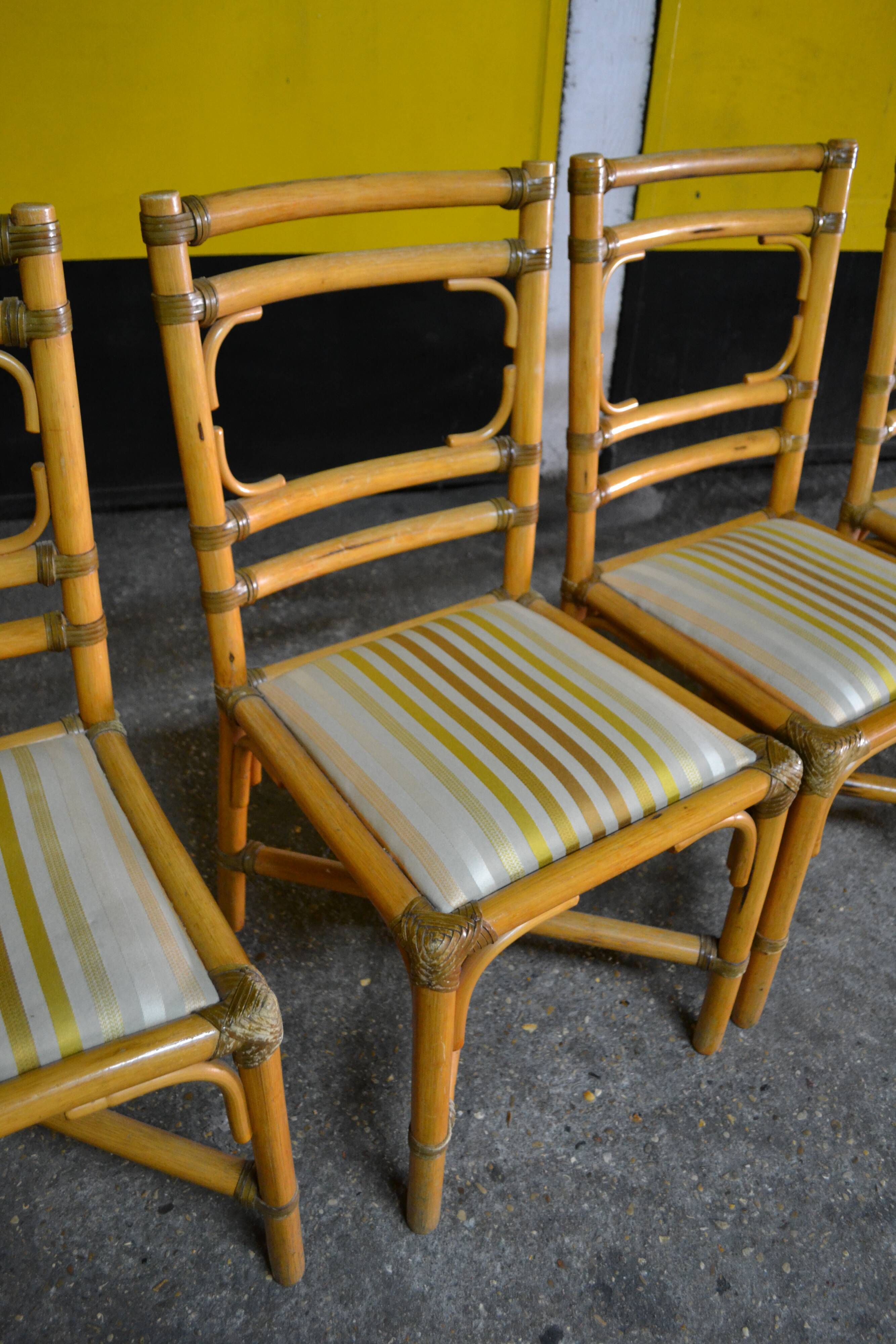 5 chaises bambou rotin années 60/70