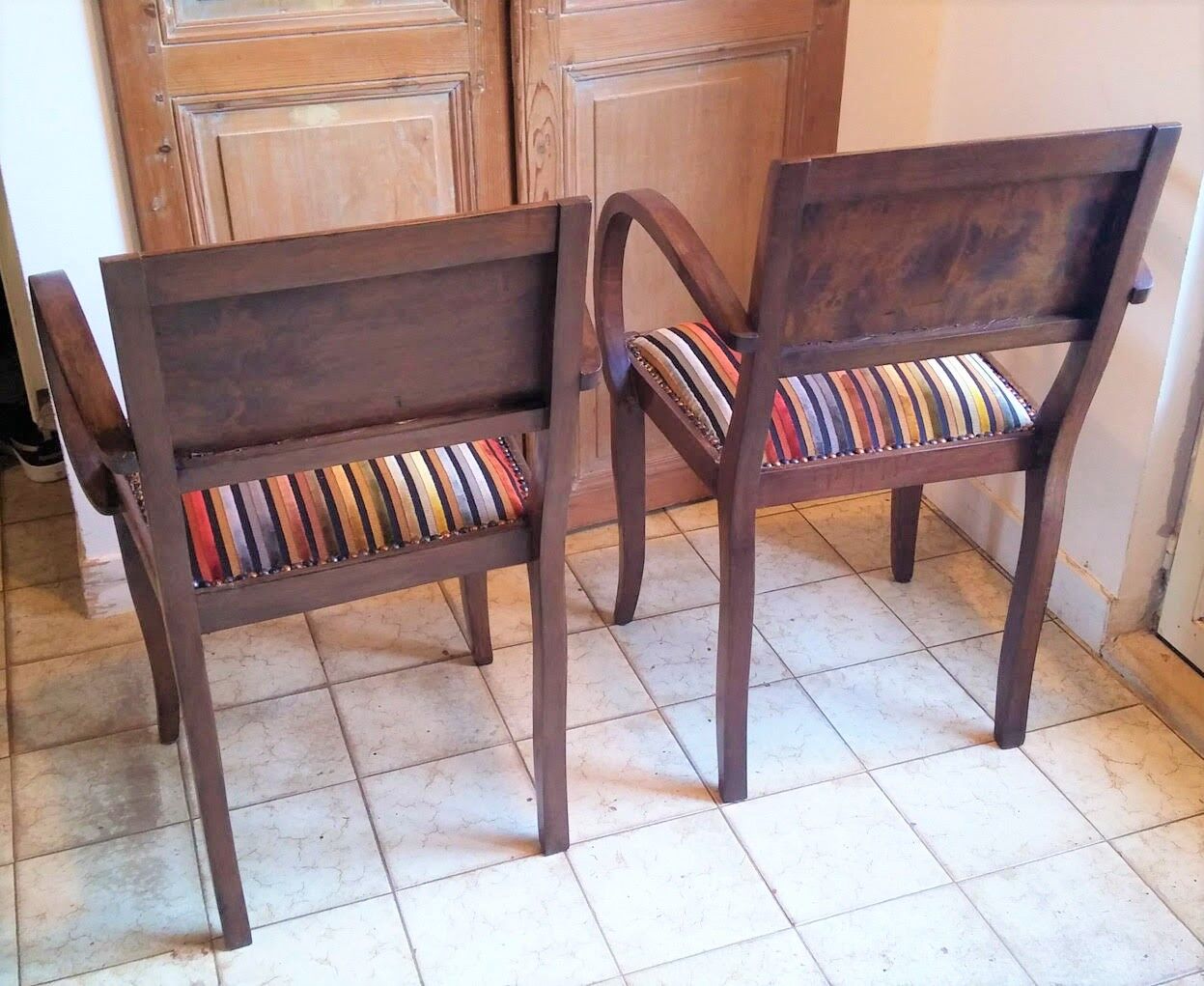 Pair of bridge armchairs from the 50s restyled for English boudoir