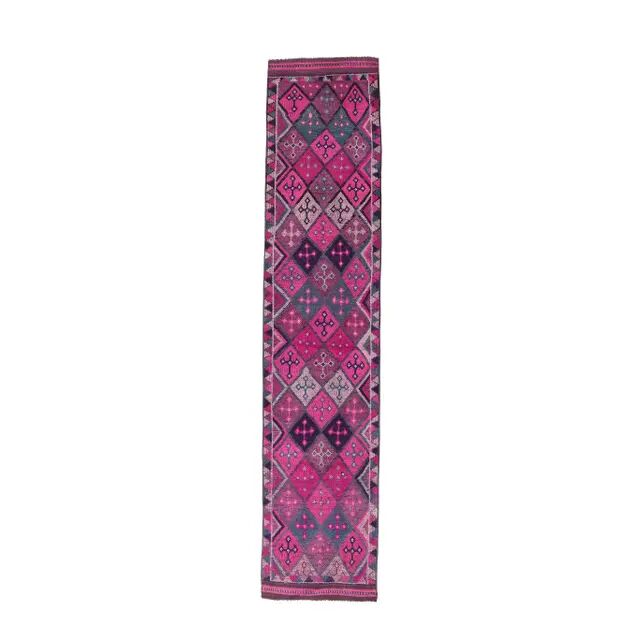 Vintage Hot Pink Turkish Hand-Knotted Runner 81x390