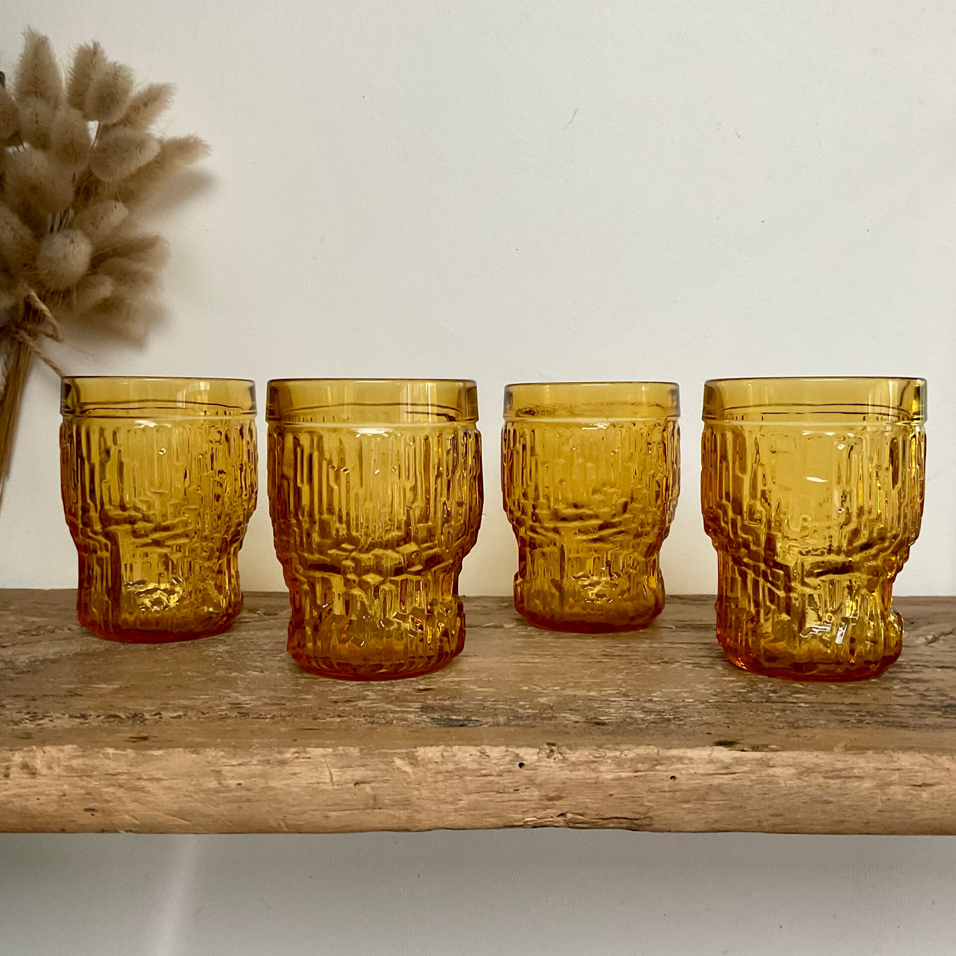 4 vintage amber glasses