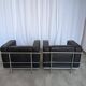 Set of 2 Mid-century Black Leather Lounge Chairs / Italian Design Armchairs