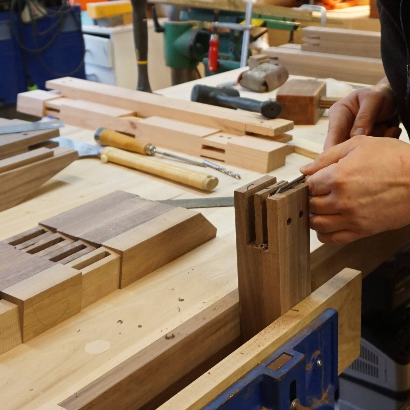 Exceptional dining table in solid walnut.